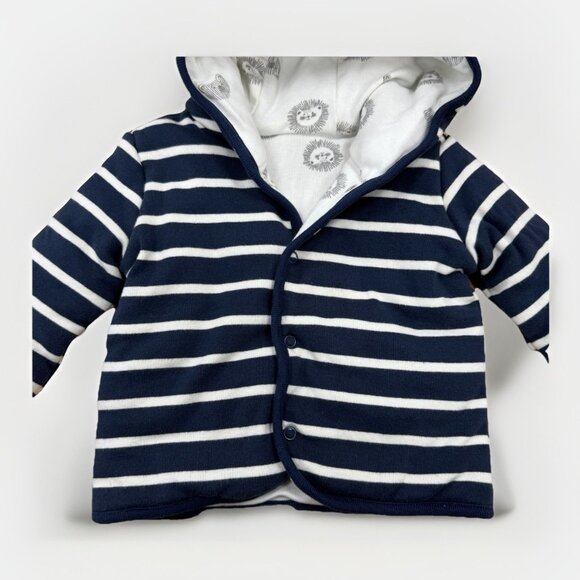 Quince Organic Cotton Reversible Baby Jacket in Navy Blue/Stripe 3-6 Months Boy - Picture 3 of 10